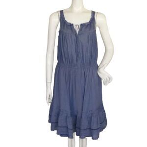 LEVI'S Summer Dress, L, Blue Chambray, Ruffle Hem, Keyhole/Tie, Straps